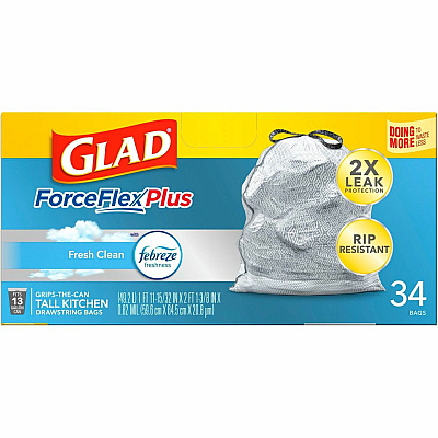 Glad ForceFlexPlus Tall Kitchen Drawstring Trash Bags (CLO70320BD)