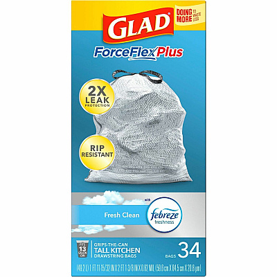 Glad ForceFlexPlus Tall Kitchen Drawstring Trash Bags (CLO70320BD)