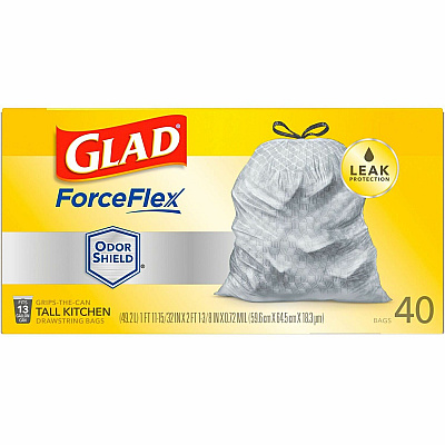 Glad ForceFlex Tall Kitchen Drawstring Trash Bags - OdorShield (CLO79008PL)