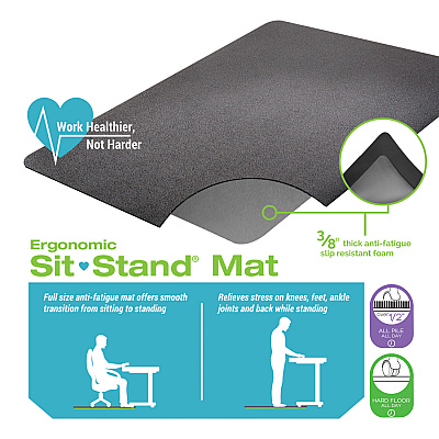 deflecto Ergonomic Sit-Stand Chair Mat for Multi-surface (DEFCM24142BLKSS)