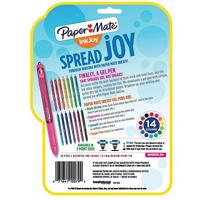 Paper Mate InkJoy Gel Pens, Medium Point, 0.7 mm, Assorted Colors, Pack Of 20 (PAP1951718)