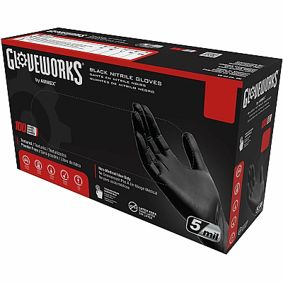 GloveWorks by AMMEX GloveWorks by AMMEX Industrial Black Nitrile Disposable Gloves (GPNB46100)
