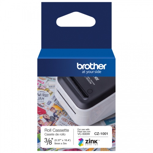 Brother Genuine CZ-1001 3/8" (0.37") 9mm wide x 16.4 ft. (5 m) long label roll featuring ZINK Zero Ink technology