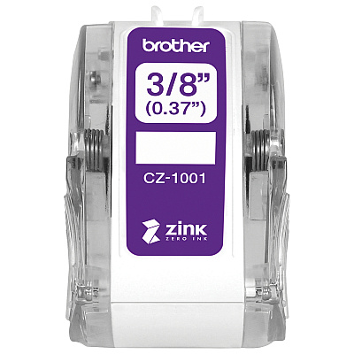 Brother Genuine CZ-1001 3/8" (0.37") 9mm wide x 16.4 ft. (5 m) long label roll featuring ZINK Zero Ink technology