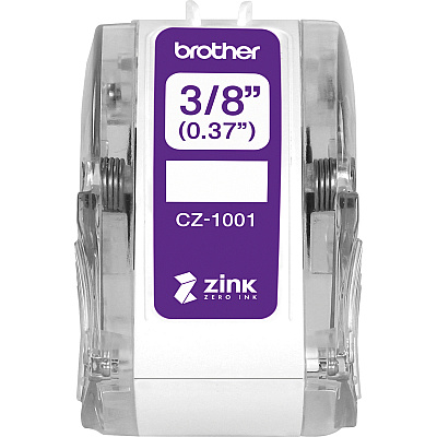 Brother Genuine CZ-1001 3/8" (0.37") 9mm wide x 16.4 ft. (5 m) long label roll featuring ZINK Zero Ink technology