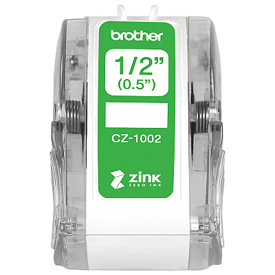 Brother Genuine CZ-1002 continuous length ½" (0.5") 12 mm wide x 16.4 ft. (5 m) long label roll featuring ZINK Zero Ink technology