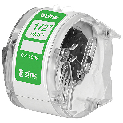 Brother Genuine CZ-1002 continuous length ½" (0.5") 12 mm wide x 16.4 ft. (5 m) long label roll featuring ZINK Zero Ink technology