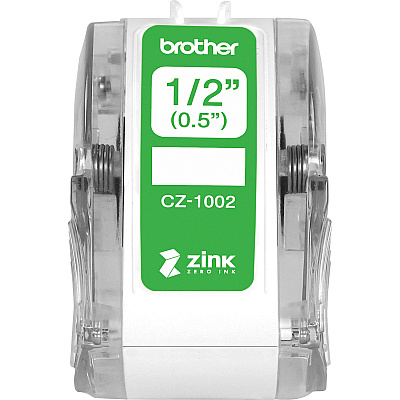 Brother Genuine CZ-1002 continuous length ½" (0.5") 12 mm wide x 16.4 ft. (5 m) long label roll featuring ZINK Zero Ink technology