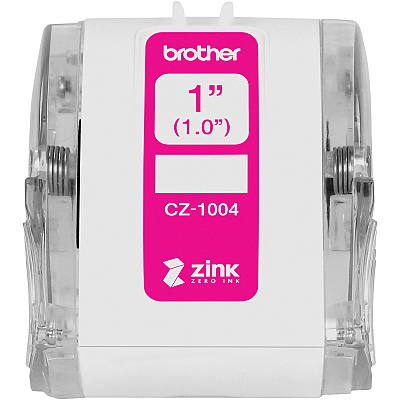 Brother Genuine CZ-1004 continuous length 1" (1.0") 25 mm wide x 16.4 ft. (5 m) long label roll featuring ZINK Zero Ink technology