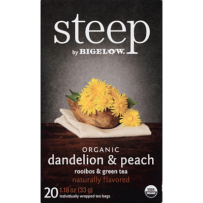 Bigelow Organic Dandelion & Peach Rooibos & Green Tea Herbal Tea, Green Tea Bag (BTC17715)