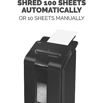 Fellowes AutoMax 100M Micro-Cut Commercial Office Auto Feed 2-in-paper shredder with 100-Sheet Capacity (4629001)
