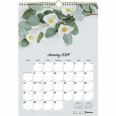 Blueline Romantic Floral Wall Calendar (REDC173122)