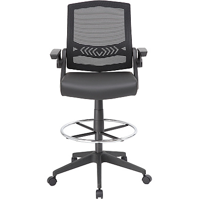 BOSS Black Flip Arm Mesh Drafting Stool (B16223BK)