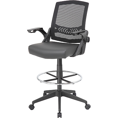 BOSS Black Flip Arm Mesh Drafting Stool (B16223BK)