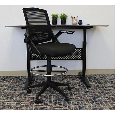 BOSS Black Flip Arm Mesh Drafting Stool (B16223BK)