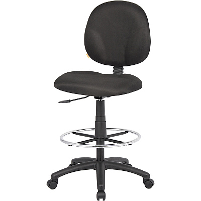 BOSS Stand Up Fabric Drafting Stool with Foot Rest, Black (B1690BK)