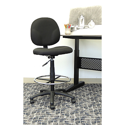 BOSS Stand Up Fabric Drafting Stool with Foot Rest, Black (B1690BK)