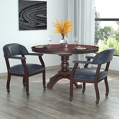 BOSS Captain's Chair In Blue Vinyl with Casters (B9545BE)