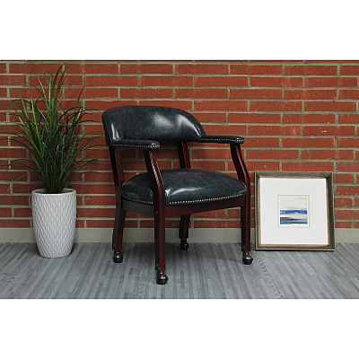 BOSS Captain's Chair In Blue Vinyl with Casters (B9545BE)