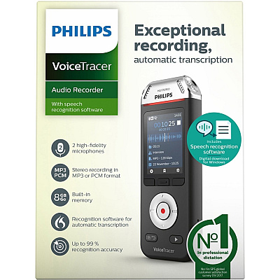 Philips VoiceTracer DVT2810 Voice Recorder with Speech Transcription Software