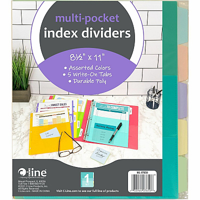 C-Line Bright Multi-pocket 5-tab Index Dividers (CLI07650)