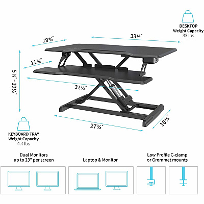 Lorell Electric Desk Riser with Wireless Device Charging (LLR99530)