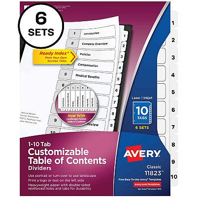 Avery Ready Index 10-tab Custom TOC Dividers (AVE11823)