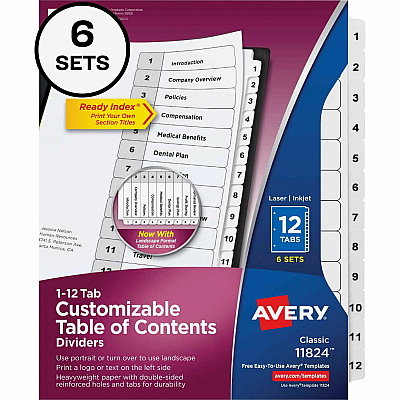 Avery Ready Index 12-tab Custom TOC Dividers (AVE11824)