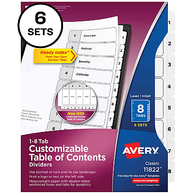 Avery 8-tab Custom Table of Contents Dividers (AVE11822)