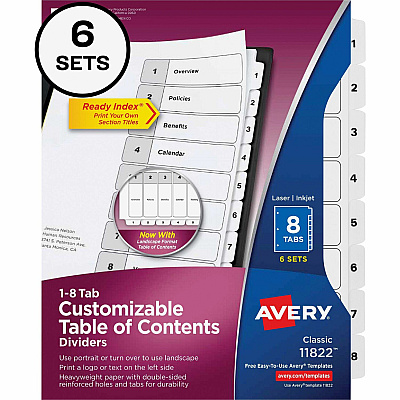 Avery 8-tab Custom Table of Contents Dividers (AVE11822)