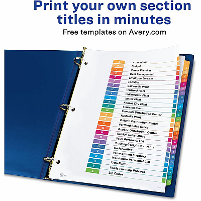 Avery A-Z Customizable Multicolor TOC Dividers (AVE11832)