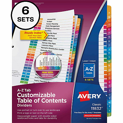 Avery A-Z Customizable Multicolor TOC Dividers (AVE11832)