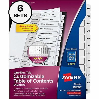 Avery Monthly Tab Table of Contents Dividers (AVE11826)