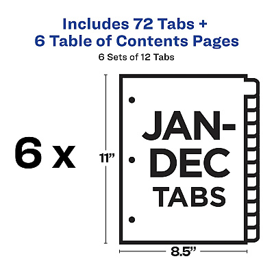 Avery Ready Index 12 Tab Dividers, Customizable TOC, 6 Sets (AVE11830)