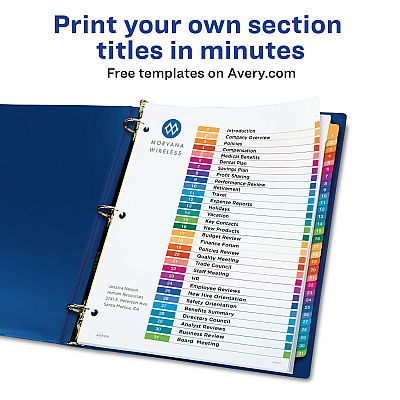 Avery Ready Index 31 Tab Dividers, Customizable TOC, 6 Sets (AVE11831)