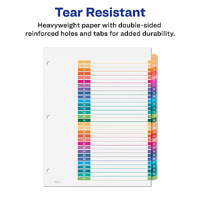 Avery Ready Index 31 Tab Dividers, Customizable TOC, 6 Sets (AVE11831)