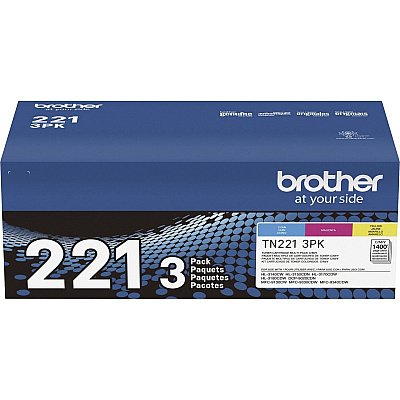 Brother TN221 Original Standard Yield Laser Toner Cartridge - Multi-pack - Cyan, Magenta, Yellow - 3 / Box (TN2213PK)