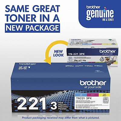 Brother TN221 Original Standard Yield Laser Toner Cartridge - Multi-pack - Cyan, Magenta, Yellow - 3 / Box (TN2213PK)