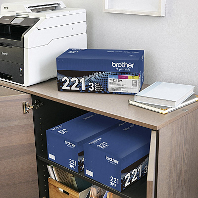 Brother TN221 Original Standard Yield Laser Toner Cartridge - Multi-pack - Cyan, Magenta, Yellow - 3 / Box (TN2213PK)