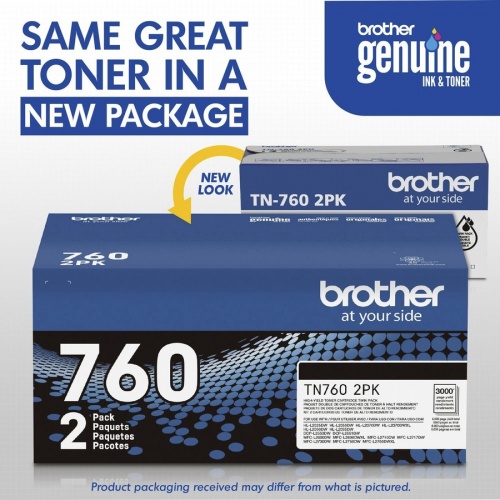 Brother TN760 Original High Yield Laser Toner Cartridge - Twin-pack - Black - 2 / Box (TN7602PK)