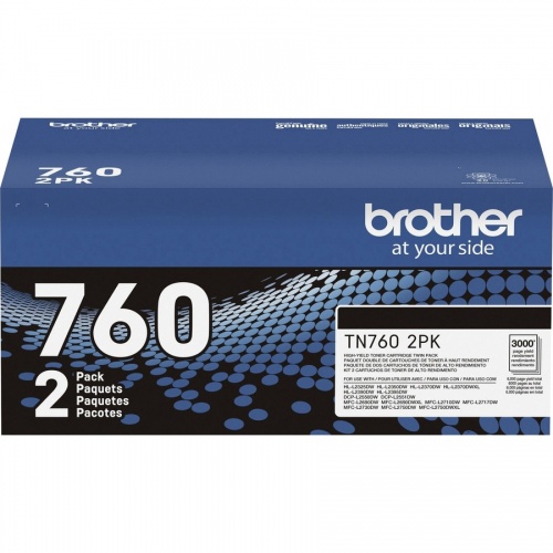 Brother TN760 Original High Yield Laser Toner Cartridge - Twin-pack - Black - 2 / Box (TN7602PK)