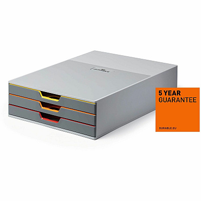 Durable VARICOLOR 3 Drawer Desktop Storage Box, Gray/Multicolor (760327)