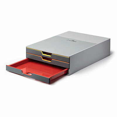 Durable VARICOLOR 3 Drawer Desktop Storage Box, Gray/Multicolor (760327)