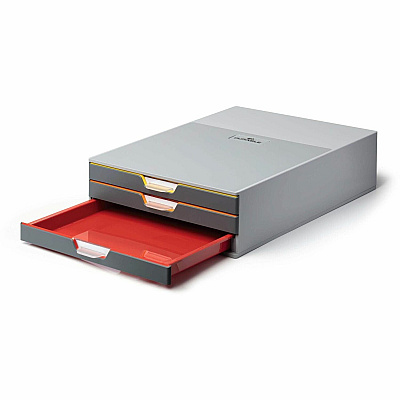 Durable VARICOLOR 3 Drawer Desktop Storage Box, Gray/Multicolor (760327)