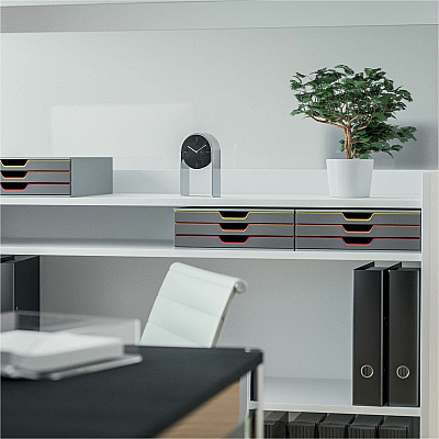 Durable VARICOLOR 3 Drawer Desktop Storage Box, Gray/Multicolor (760327)