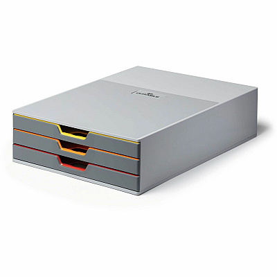 Durable VARICOLOR 3 Drawer Desktop Storage Box, Gray/Multicolor (760327)