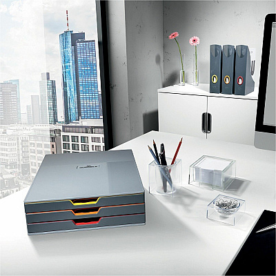 Durable VARICOLOR 3 Drawer Desktop Storage Box, Gray/Multicolor (760327)