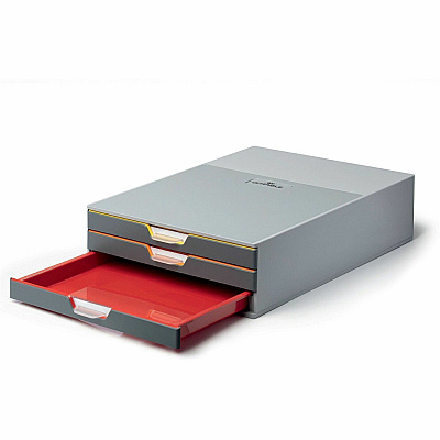 Durable VARICOLOR 3 Drawer Desktop Storage Box, Gray/Multicolor (760327)