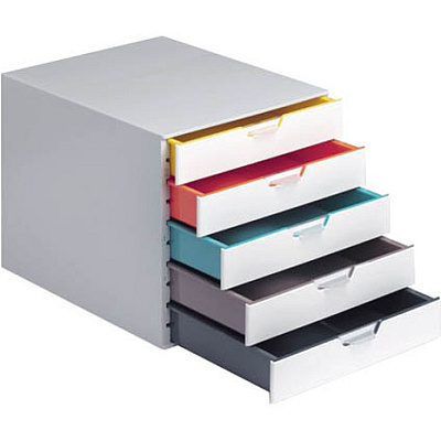 Durable VARICOLOR MIX 5 Drawer Desktop Storage Box, White/Multicolor (DBL762527)