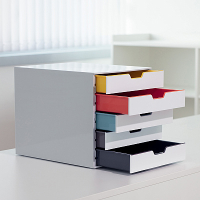 Durable VARICOLOR MIX 5 Drawer Desktop Storage Box, White/Multicolor (DBL762527)